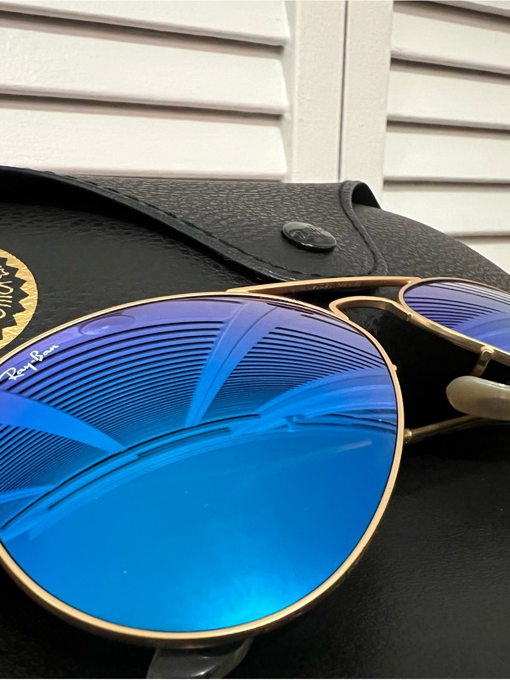Ray-Ban Aviator Sunglasses — Blue Mirror Lenses with Gold Frame - Picture 2 of 8